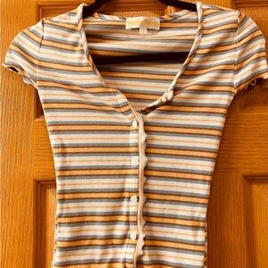 Striped Button-Up Top - Orange and White